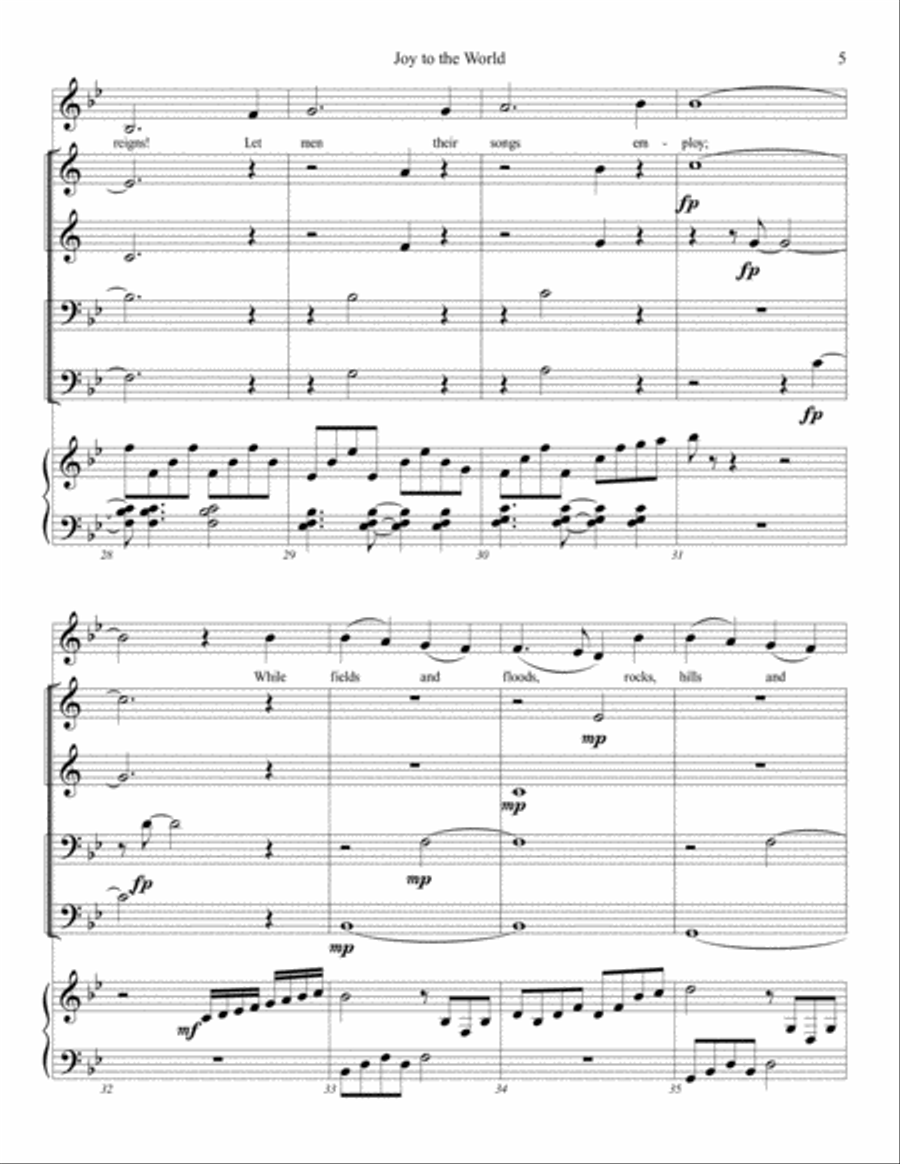Joy To The World for brass quartet, piano and congregation Choir scores gallery preview page 5