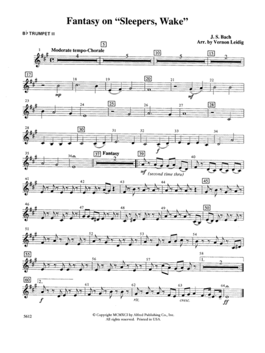 Fantasy on "Sleepers, Wake": 2nd B-flat Trumpet