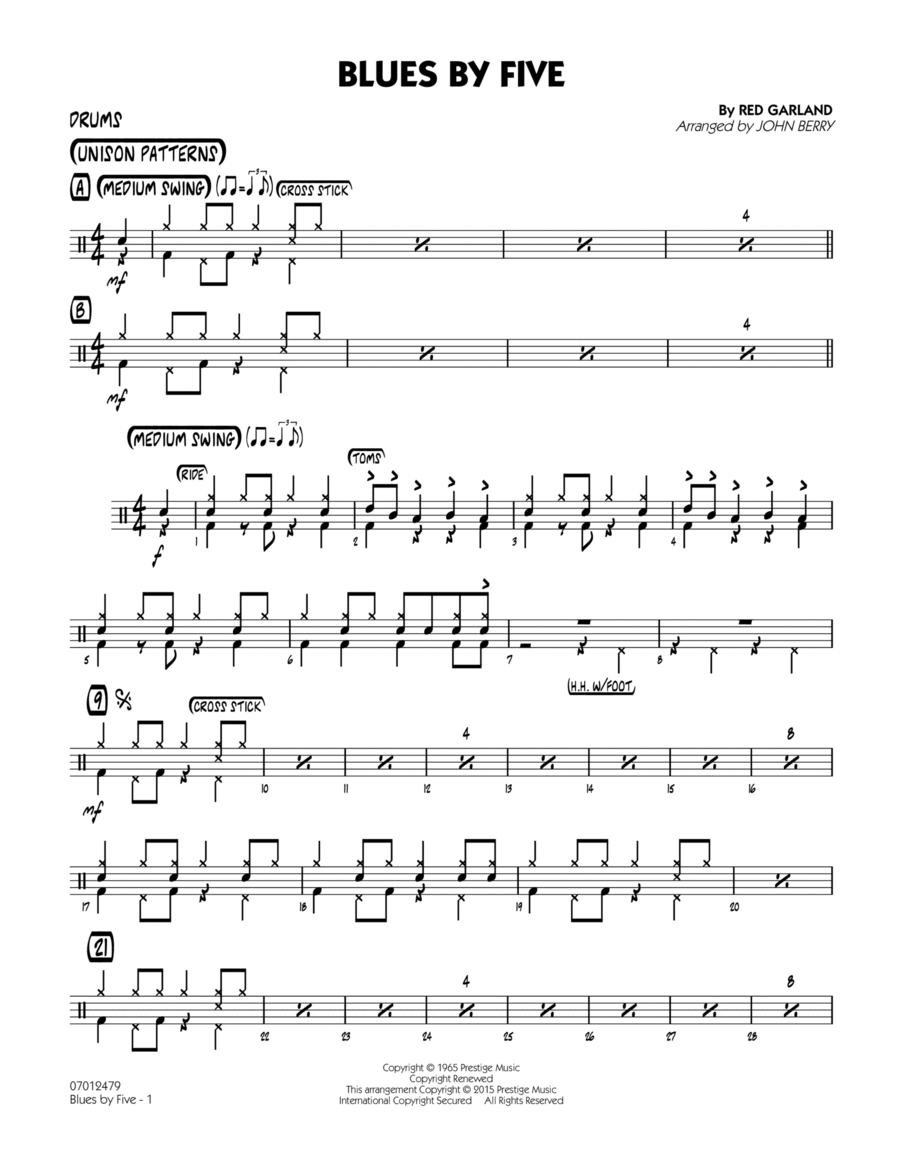 Blues by Five - Drums Jazz Ensemble scores gallery preview page 1