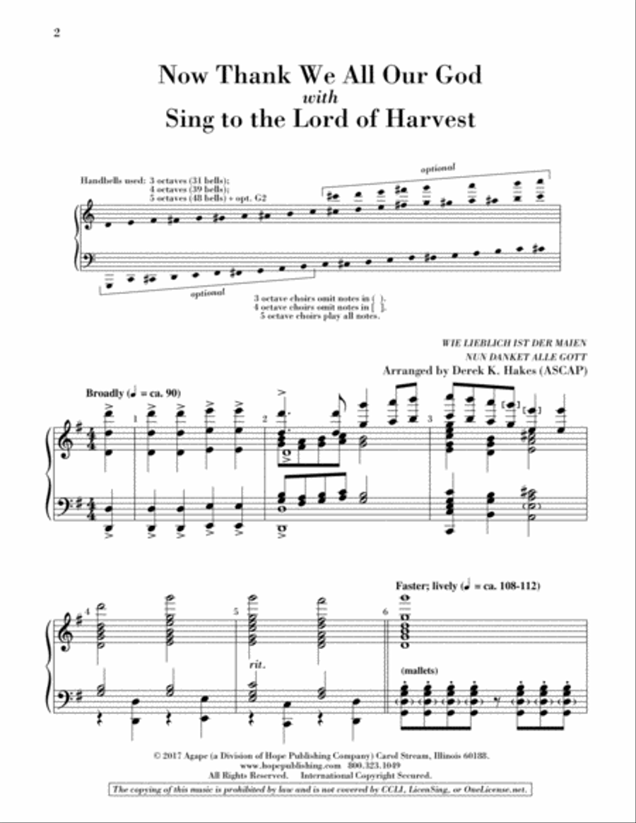 Now Thank We All Our God with Sing to the Lord of Harvest 5-Octaves scores gallery preview page 2