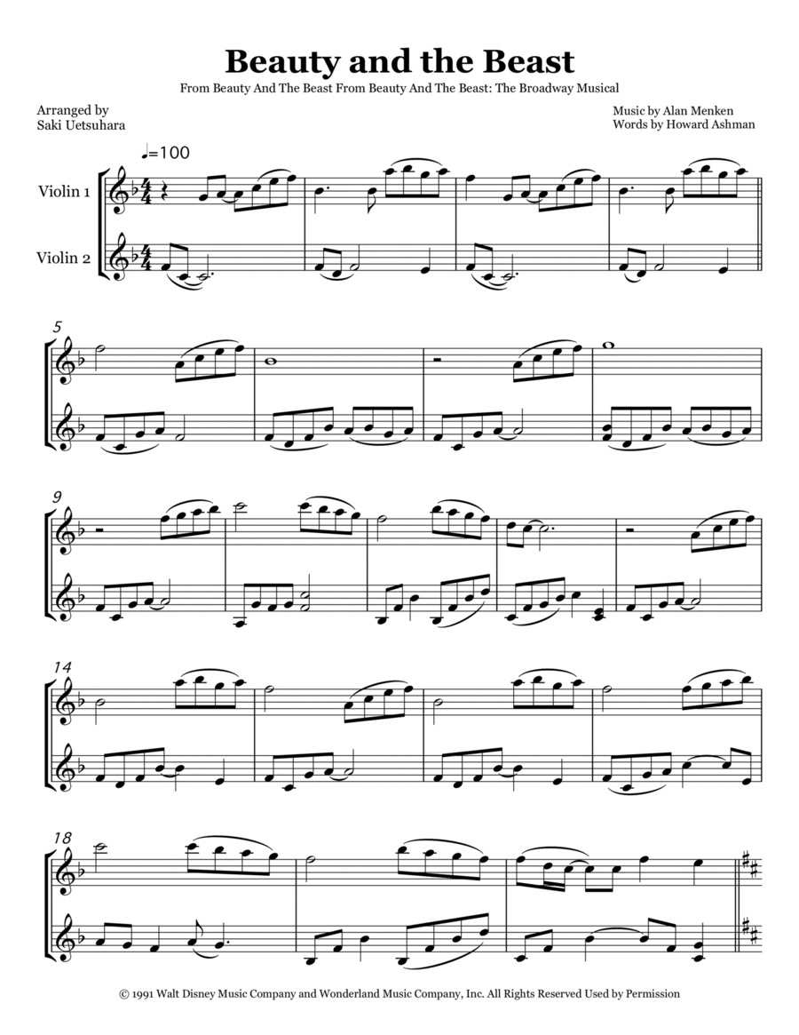 Beauty And The Beast String Duet scores gallery preview page 1