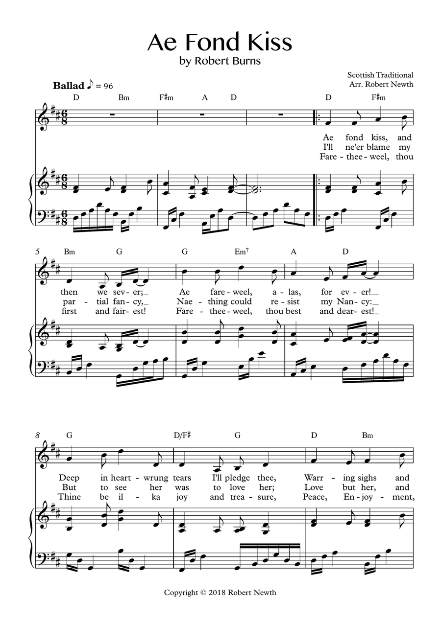 Ae Fond Kiss - Traditional Scottish Song by Traditional Small Ensemble - Digital Sheet Music