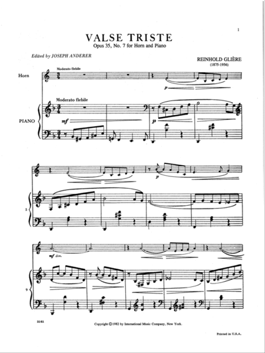 Valse Triste, Op. 35 No. 7 Horn scores gallery preview page 2