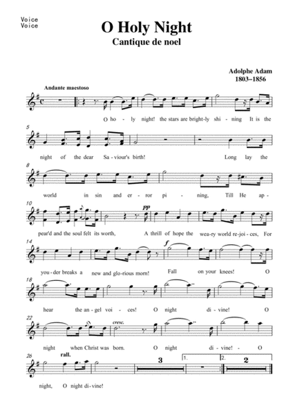 Adam-O Holy night in G Major, for Voice and Piano