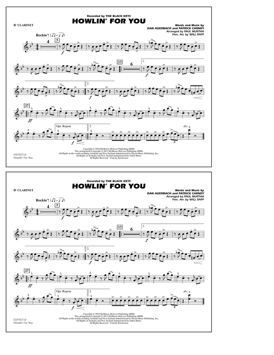 Howlin' For You - Bb Clarinet Marching Band scores gallery preview page 1