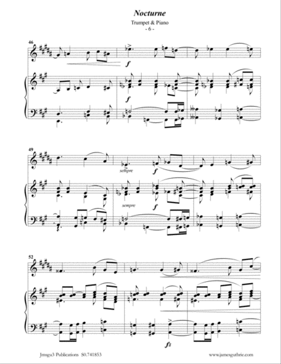 Fauré: Nocturne Op. 104 for Trumpet & Piano Trumpet Duet scores gallery preview page 6