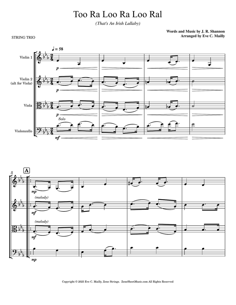 Too Ra Loo Ra Loo Ral (That's an Irish Lullaby) - String Trio String Trio scores gallery preview page 1