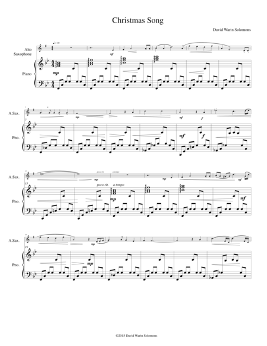 Christmas Song for alto saxophone and piano Woodwind Duet scores gallery preview page 1