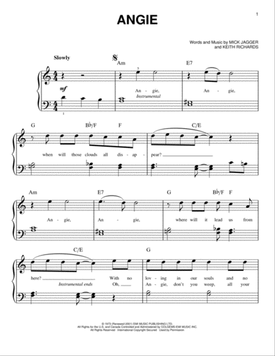 Angie Easy Piano scores gallery preview page 1
