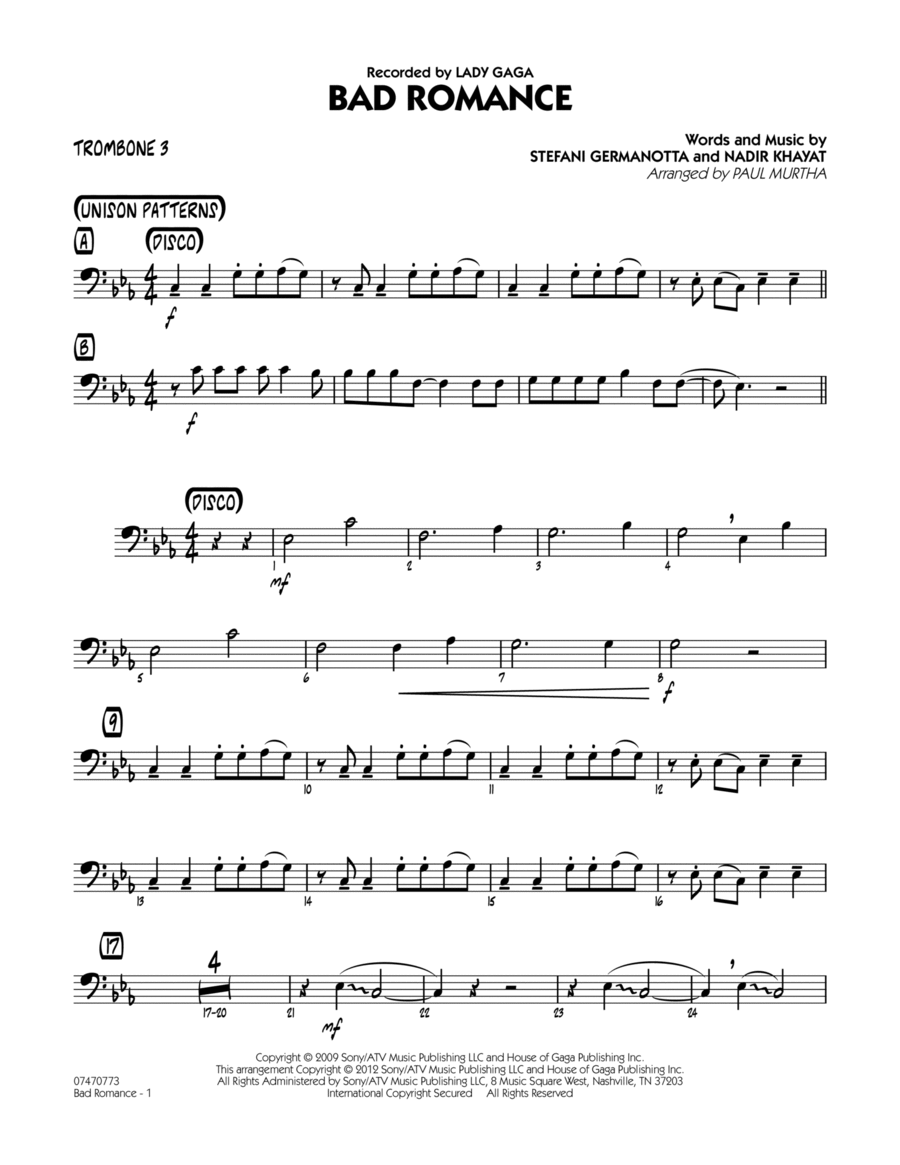 Bad Romance - Trombone 3 Jazz Ensemble scores gallery preview page 1