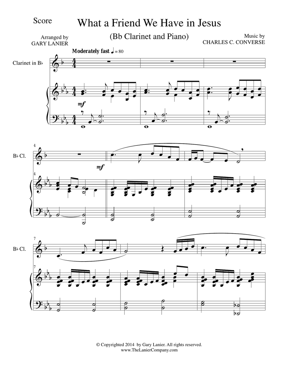 Gary Lanier: 3 INSPIRATIONAL HYMNS, Set III (Duets for Bb Clarinet & Piano) Woodwind Duet scores gallery preview page 3