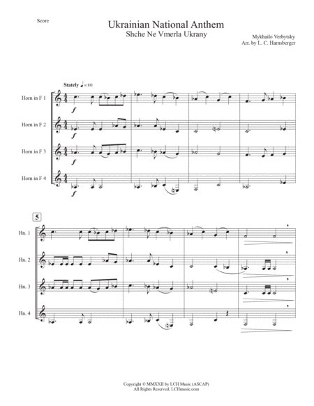 Ukrainian National Anthem for Horn Quartet (Shche Ne Vmerla Ukrany) image number null