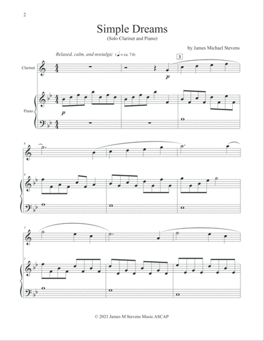 Simple Dreams - Clarinet & Piano Clarinet Solo scores gallery preview page 2
