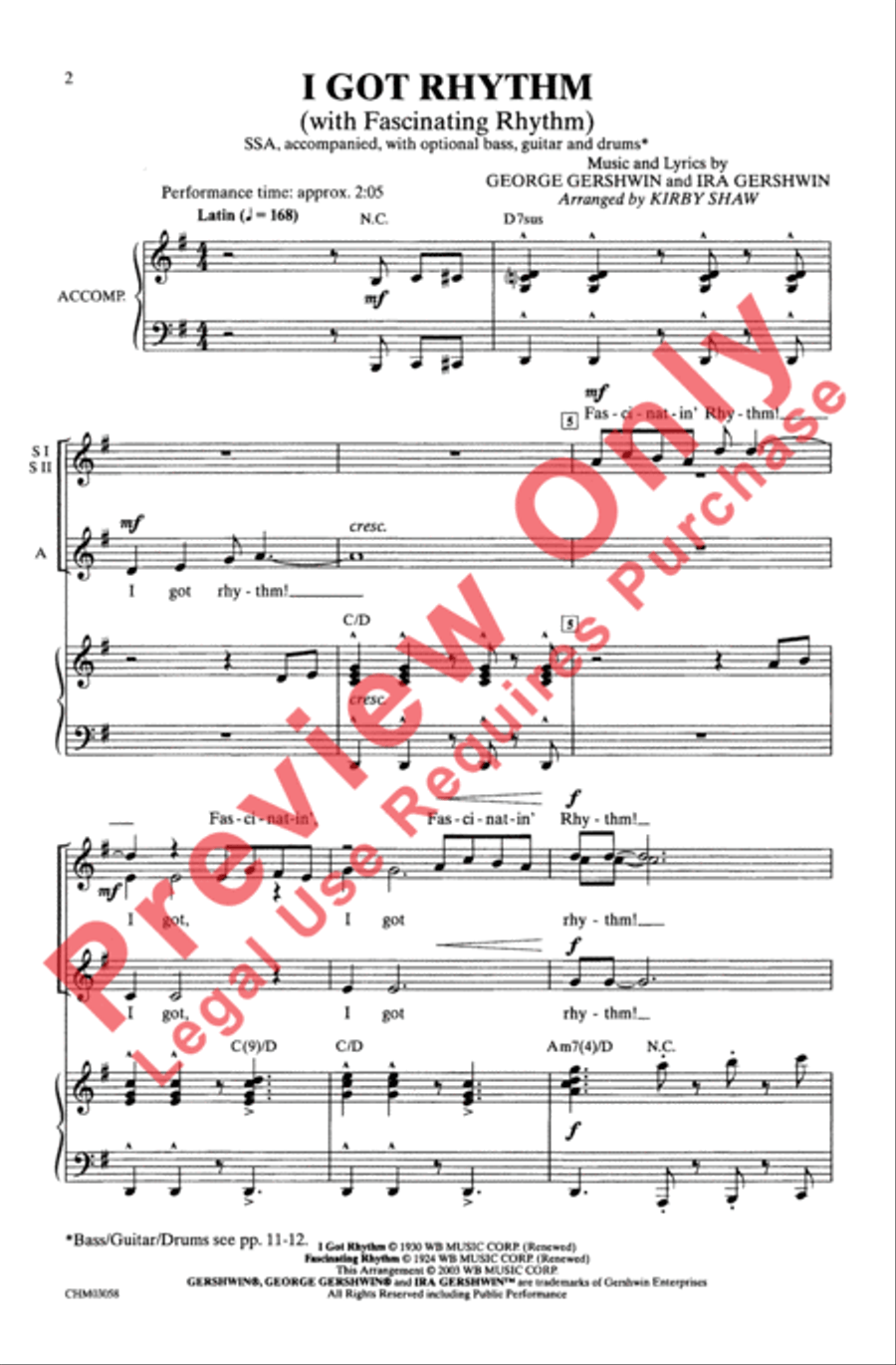I Got Rhythm (with Fascinating Rhythm) SSA scores gallery preview page 2
