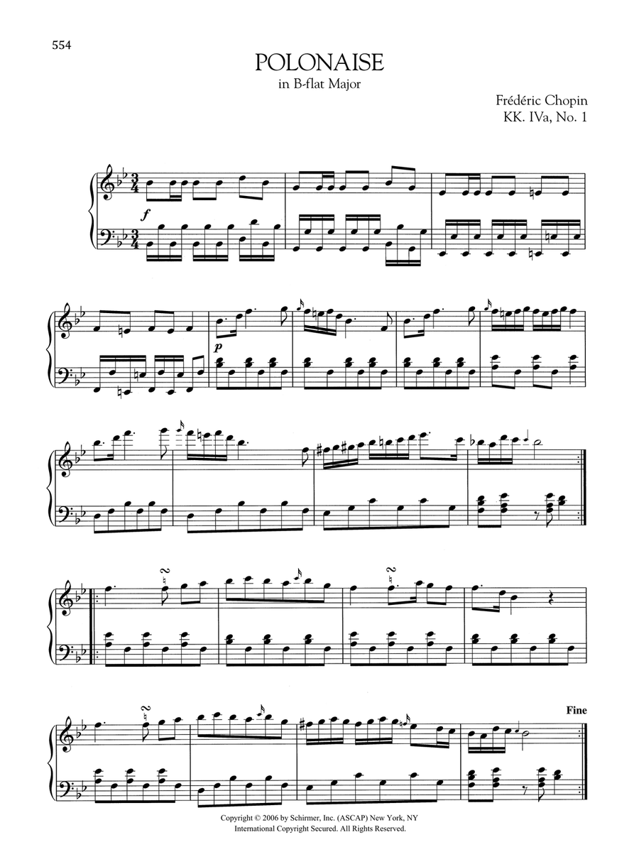 Polonaise in B-flat Major, KK. IVa, No. 1 Piano Solo scores gallery preview page 1