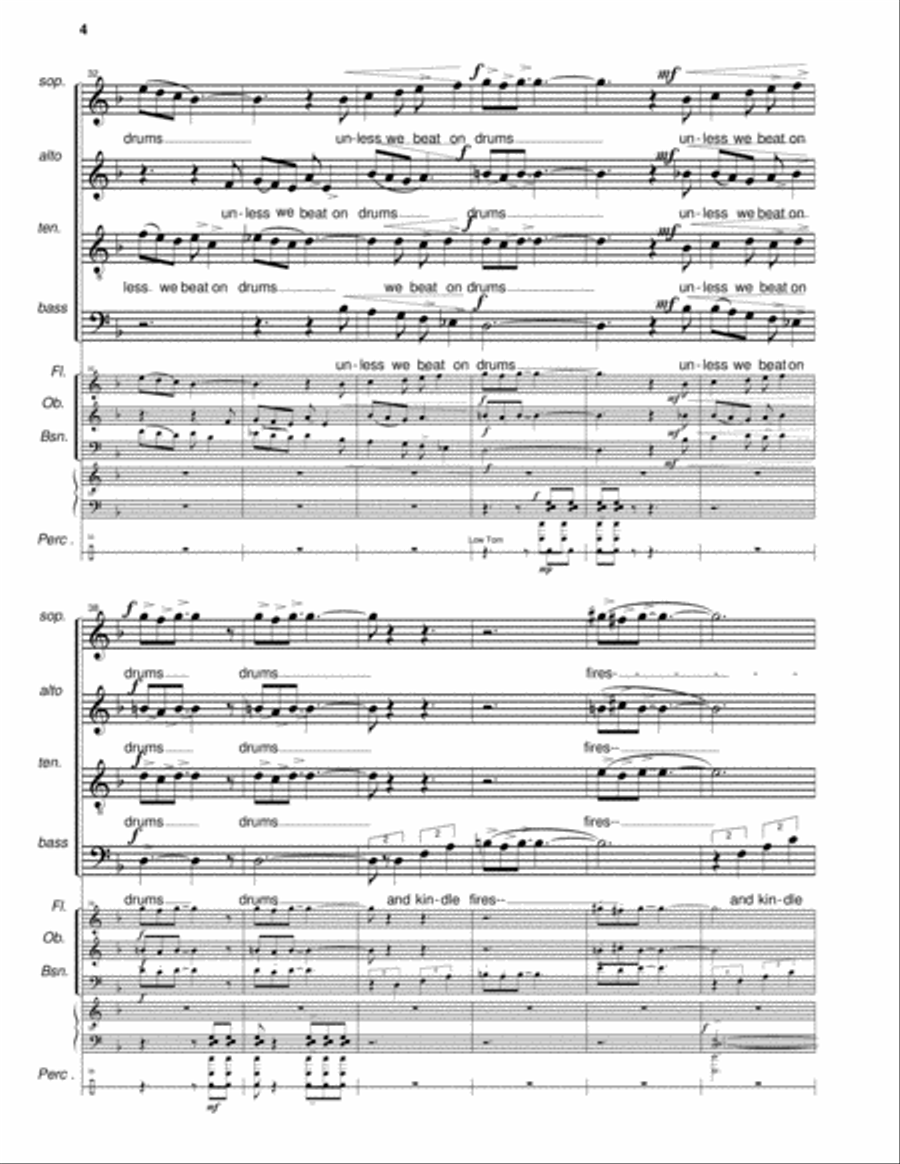 Solstice for SATB choir, soprano and baritone solo, piano, flute, oboe, bassoon, and optional percus 4-Part scores gallery preview page 4
