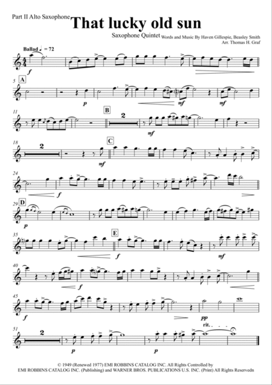 That Lucky Old Sun Saxophone Quintet scores gallery preview page 5