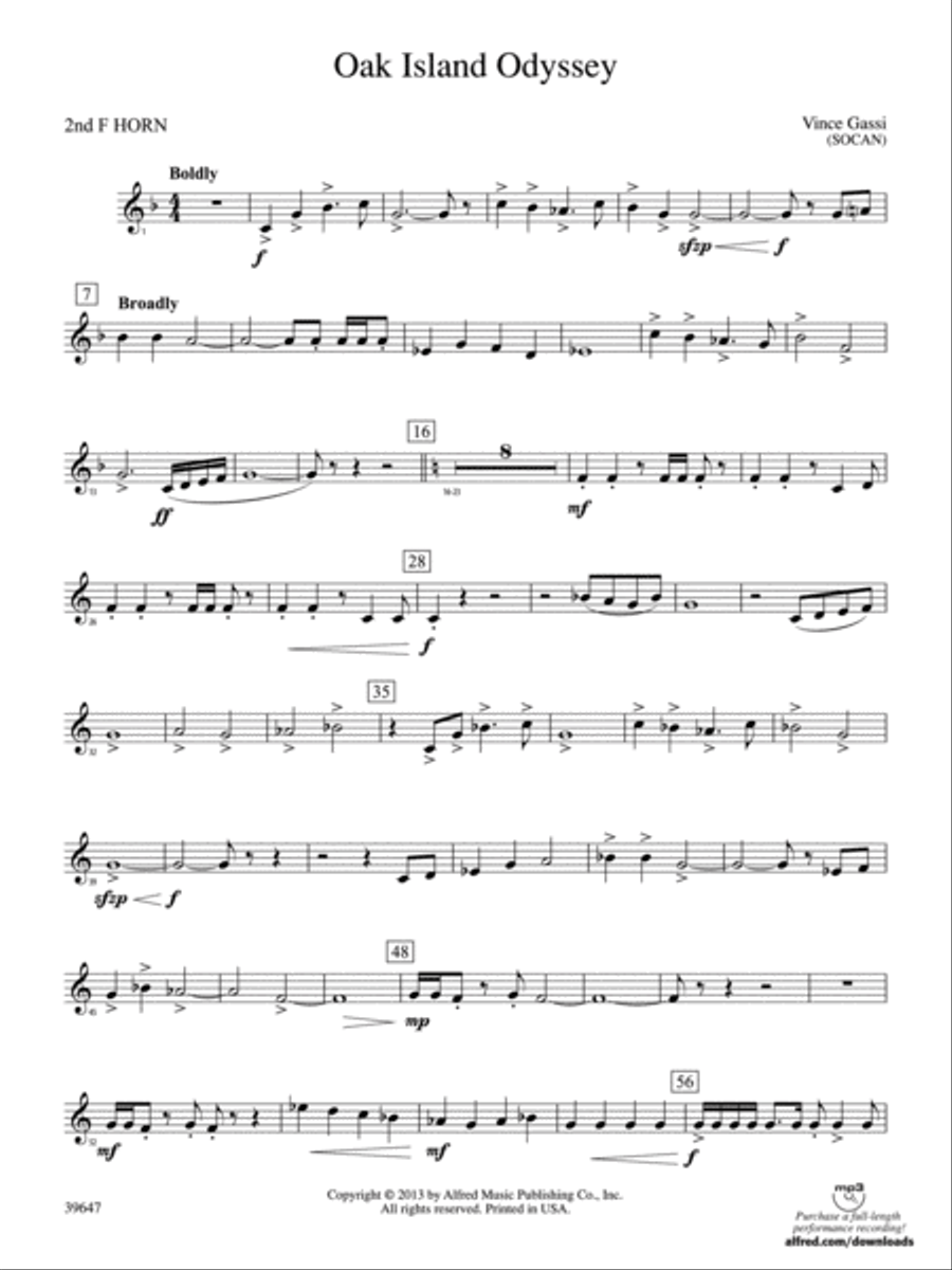 Oak Island Odyssey: 2nd F Horn Concert Band scores gallery preview page 1