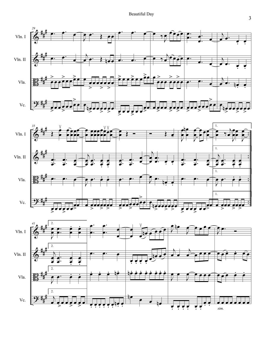 Beautiful Day String Quartet scores gallery preview page 3