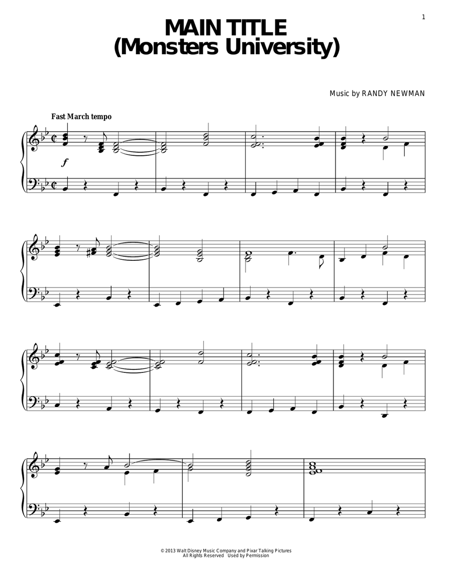 Main Title (Monsters University) Piano Solo scores gallery preview page 1