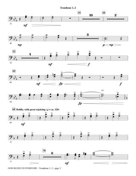 God Bless Us Everyone (from Disney's A Christmas Carol) - Trombone 1 & 2