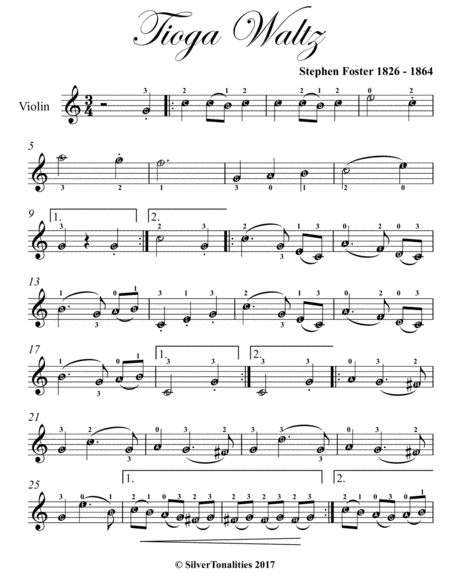 Tioga Waltz Easy Violin Sheet Music