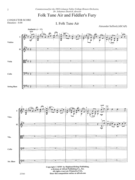 Folk Tune Air and Fiddler's Fury: Score