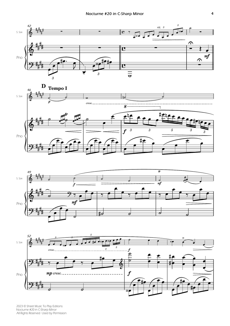 Nocturne No.20 in C-Sharp minor - Soprano Sax and Piano (Full Score and Parts) image number null