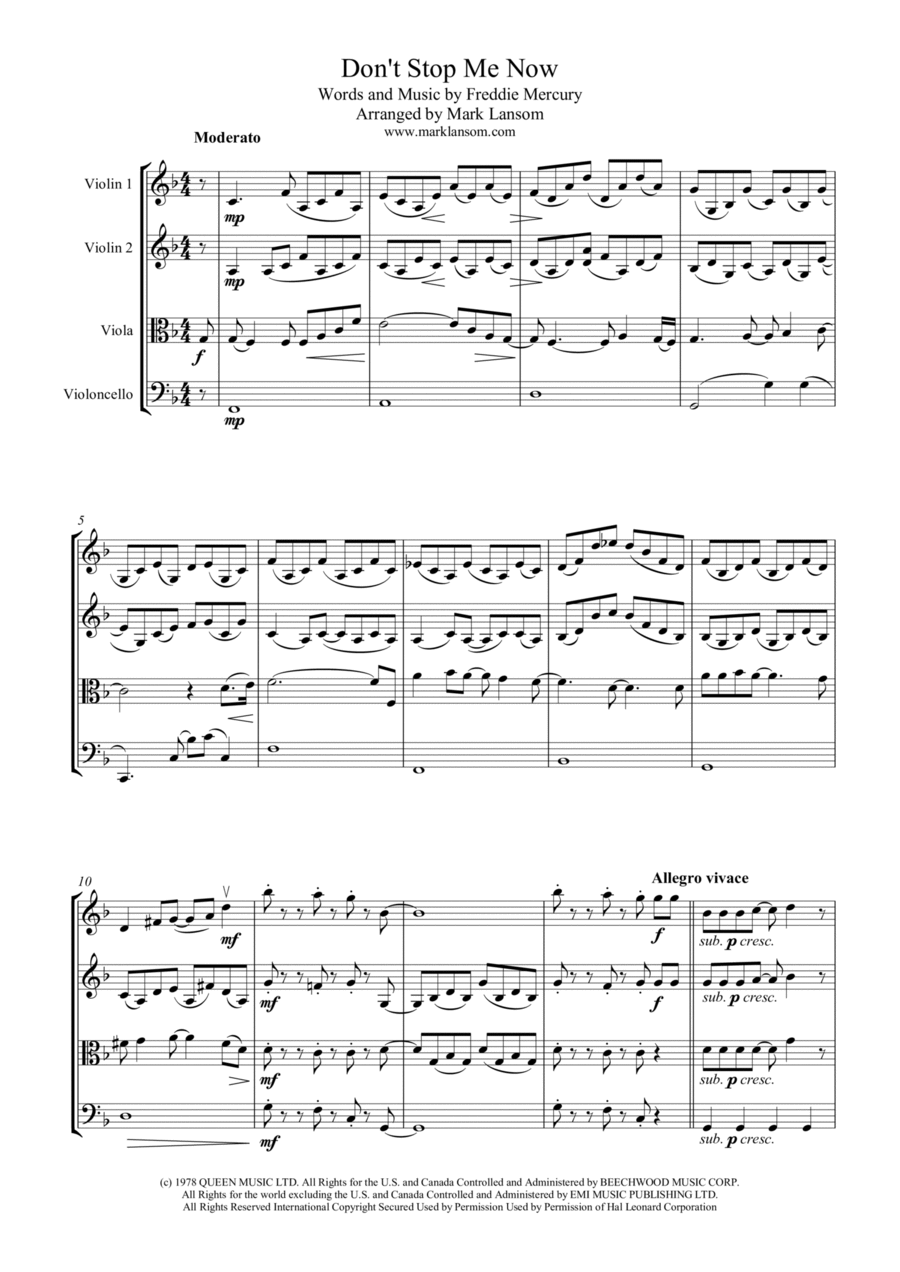 Don't Stop Me Now String Quartet scores gallery preview page 1