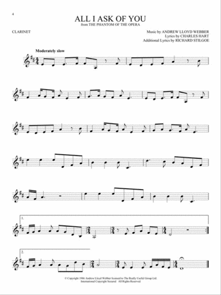 The Songs of Andrew Lloyd Webber Clarinet Solo scores gallery preview page 4