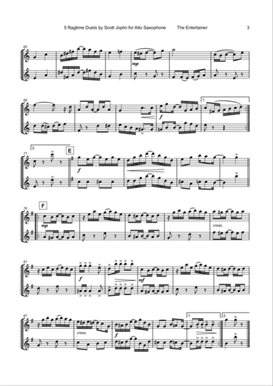 Five Ragtime Duets by Scott Joplin for Alto Saxophone Woodwind Duet scores gallery preview page 4
