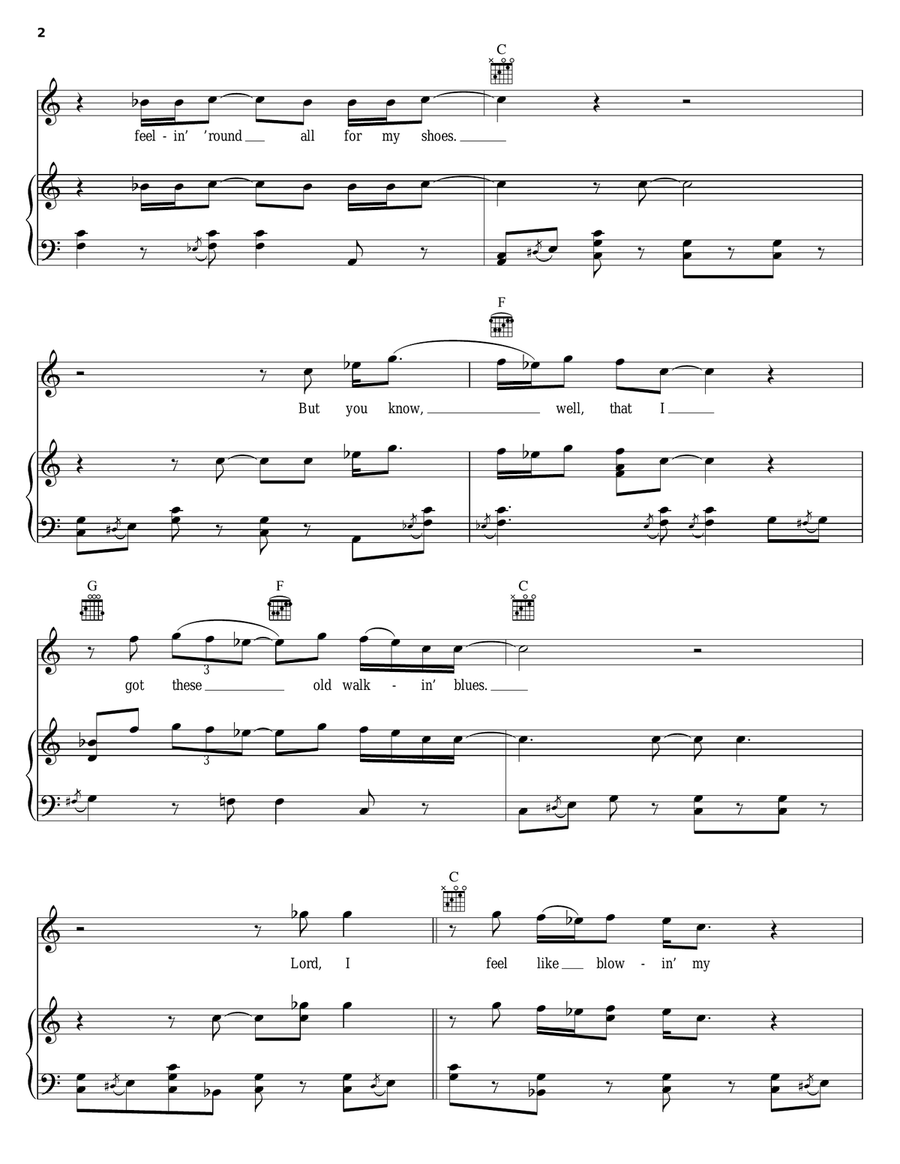 Walkin' Blues Piano, Vocal, Guitar scores gallery preview page 2