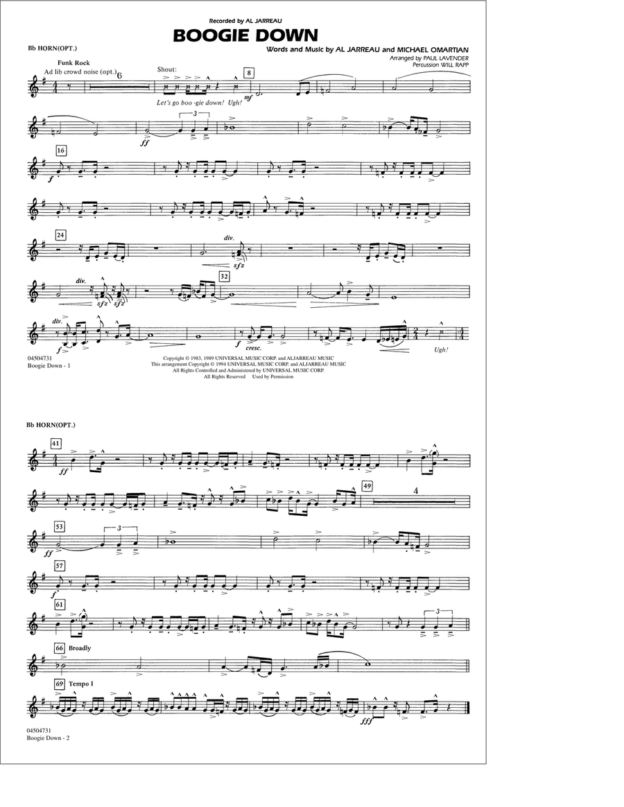Boogie Down - Bb Horn/Flugelhorn Marching Band scores gallery preview page 1