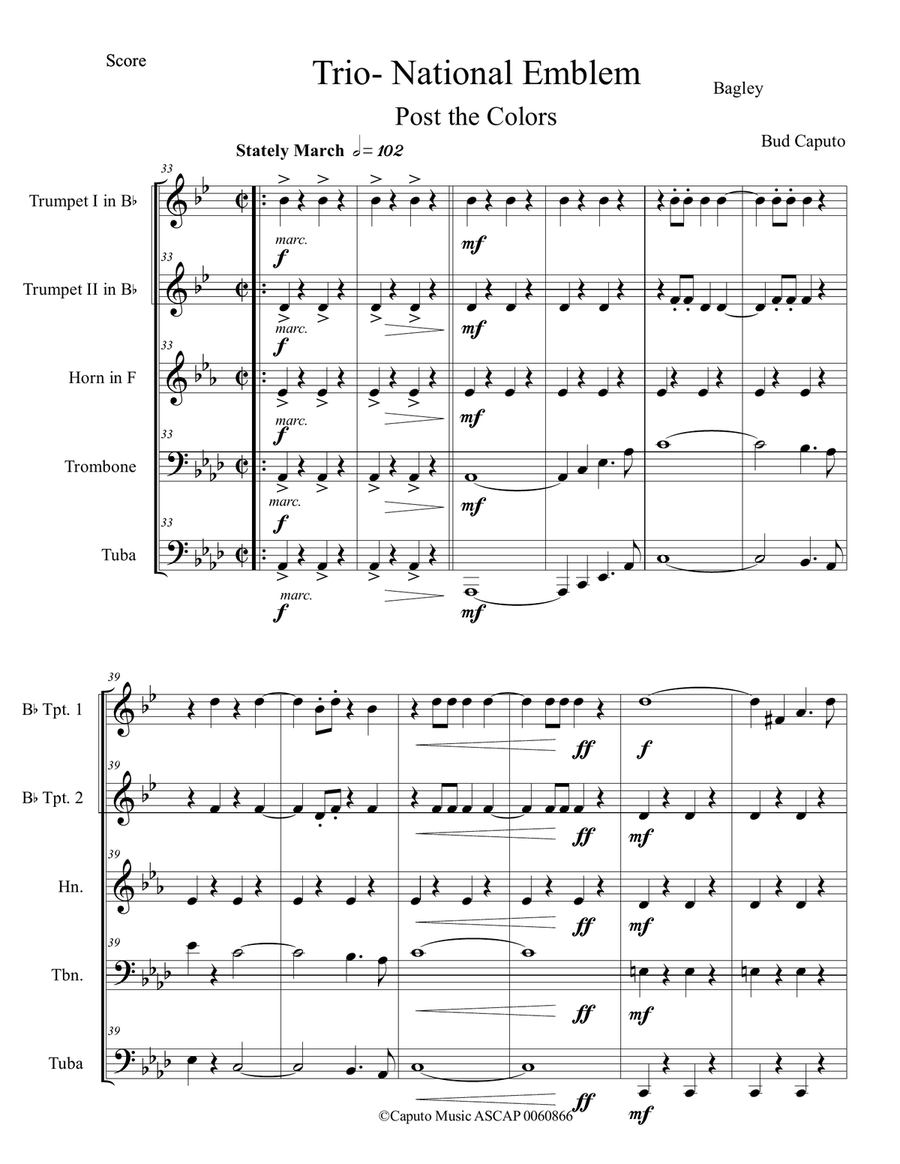 Star Spangled Banner and Trio from National Emblem March-Brass Quintet Brass Quintet scores gallery preview page 5