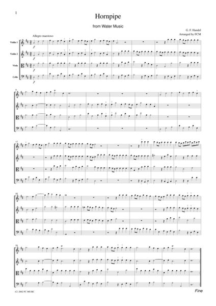 Handel Hornpipe from Water Music, for string quartet, CH101 image number null