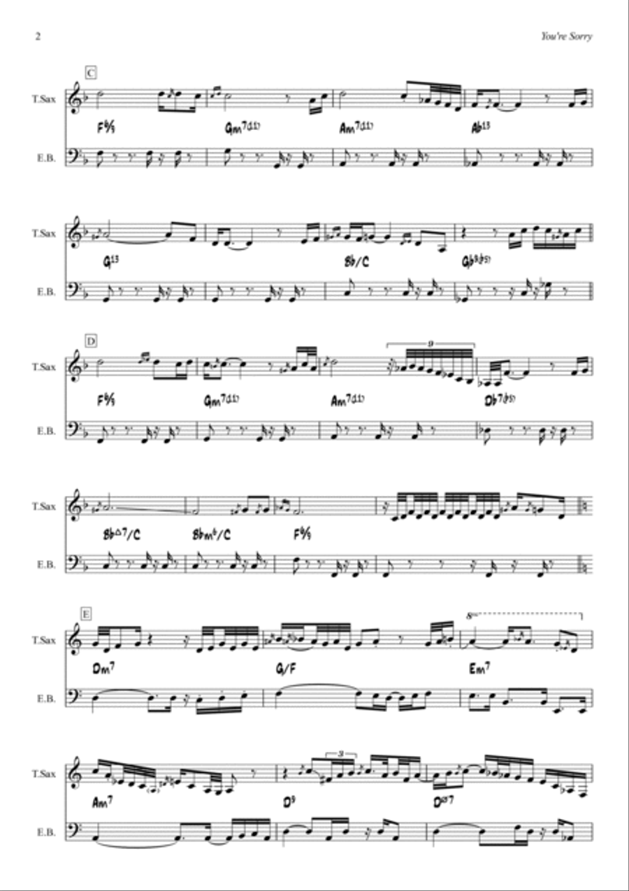 You're Sorry Tenor Saxophone scores gallery preview page 2