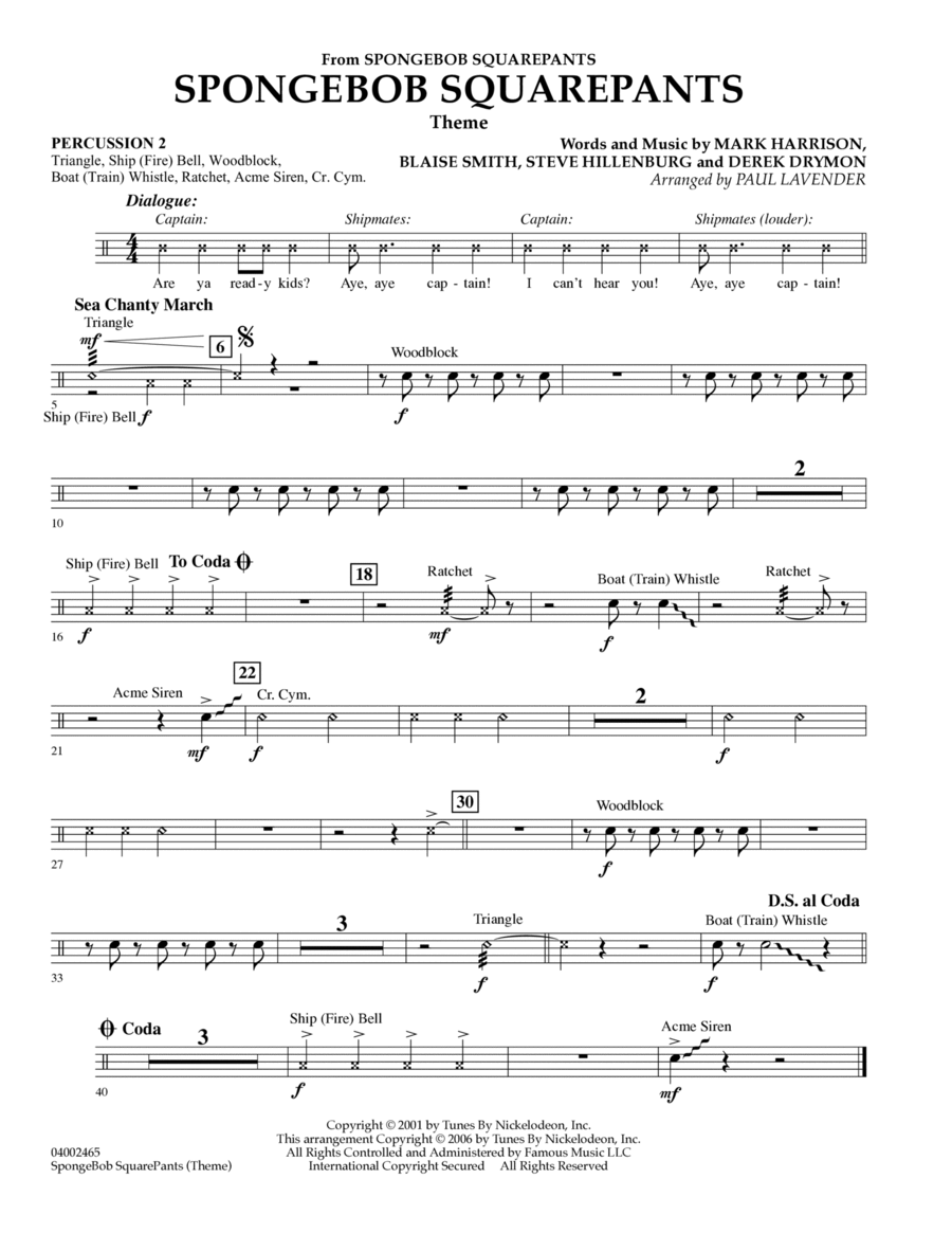 Spongebob Squarepants - Percussion 2 Concert Band scores gallery preview page 1