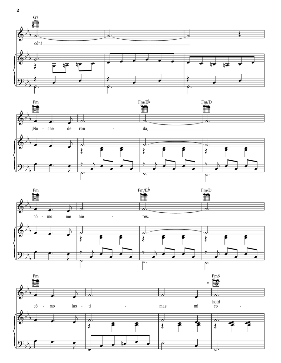 Noche De Ronda (Be Mine Tonight) Piano, Vocal, Guitar scores gallery preview page 2