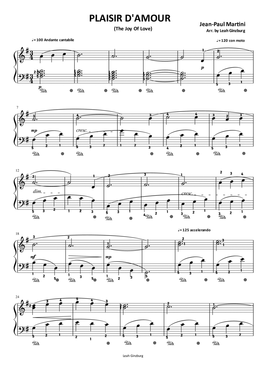 Plaisir d'Amour (The Joy of Love) Piano Solo scores gallery preview page 1