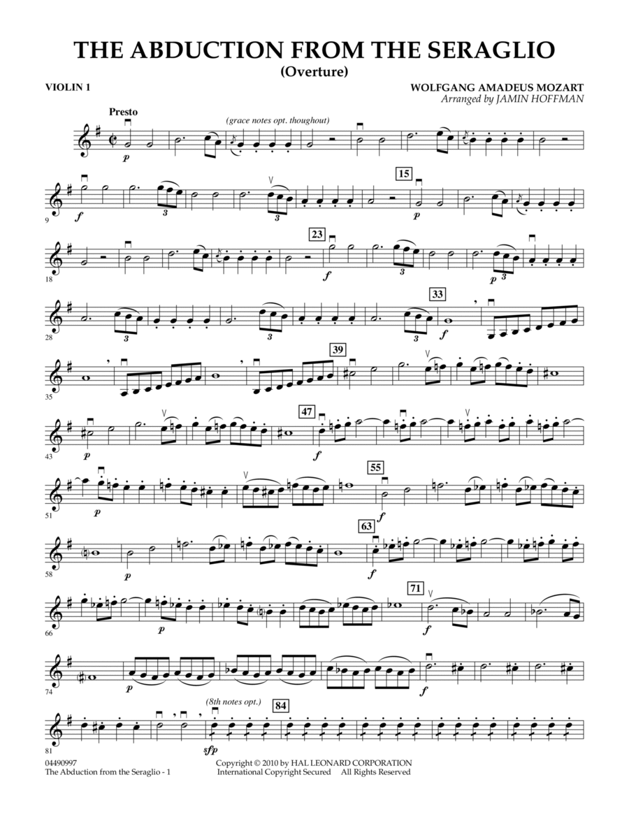 The Abduction From The Seraglio (Overture) - Violin 1