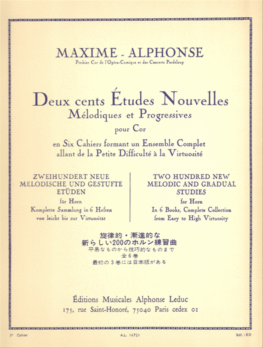 Deux cents Etudes Nouvelles Melodiques et Progressives Pour Cor - Cahier 3: 40 Etudes Moyenne Force Horn scores gallery preview page 1
