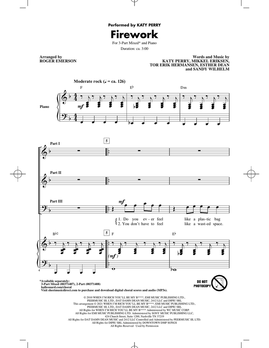 Firework (arr. Roger Emerson) 3-Part scores gallery preview page 1
