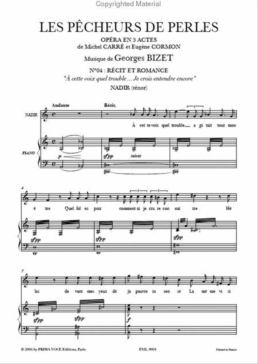 A cette voix quel trouble... Je crois entendre encore from Les Pecheurs de Perles Tenor Voice scores gallery preview page 2