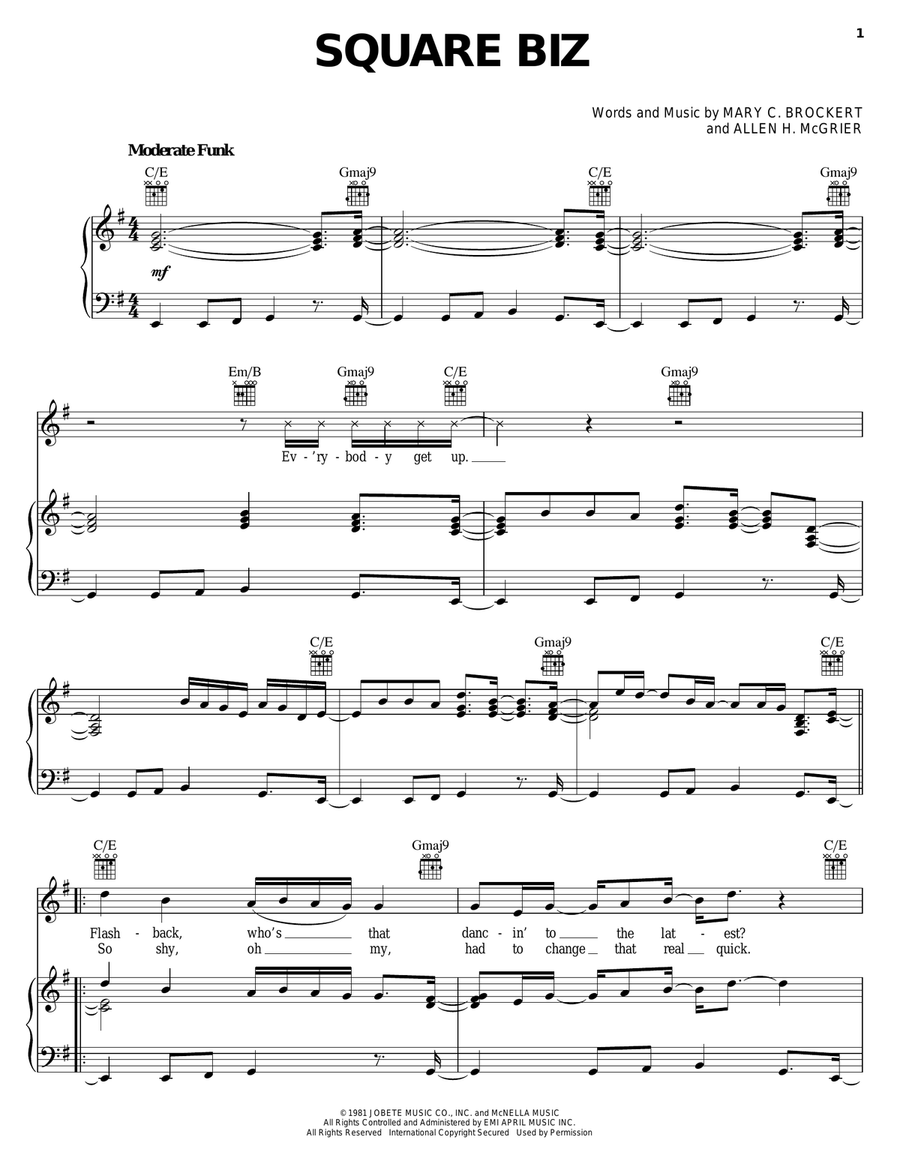 Square Biz Piano, Vocal, Guitar scores gallery preview page 1