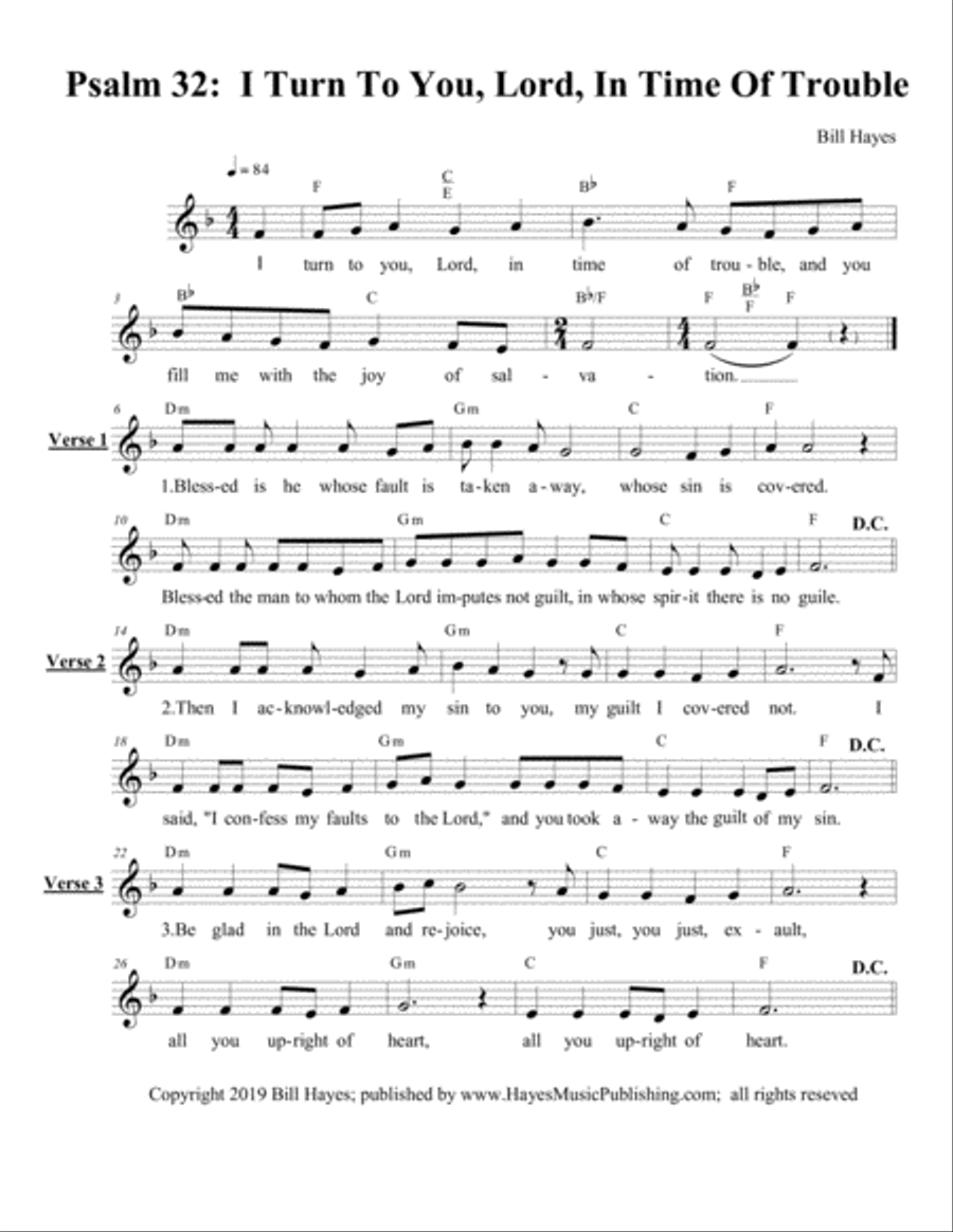 PSALM 32: I TURN TO YOU, LORD, IN TIME OF TROUBLE (leadheet) Praise scores gallery preview page 1