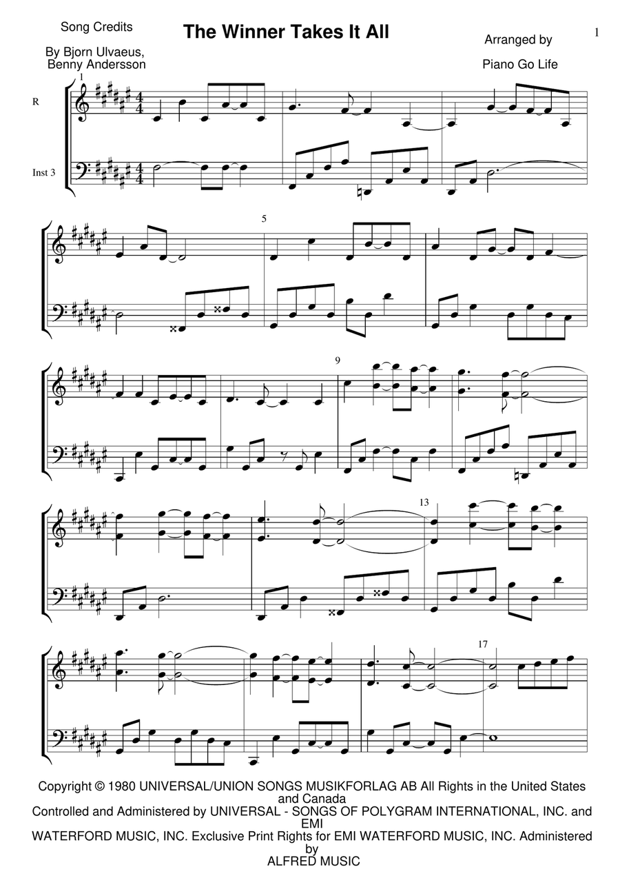 The Winner Takes It All Piano Solo scores gallery preview page 1