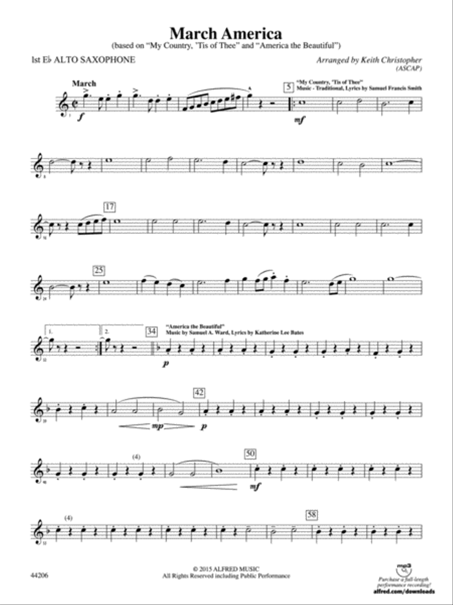March America: E-flat Alto Saxophone Concert Band scores gallery preview page 1