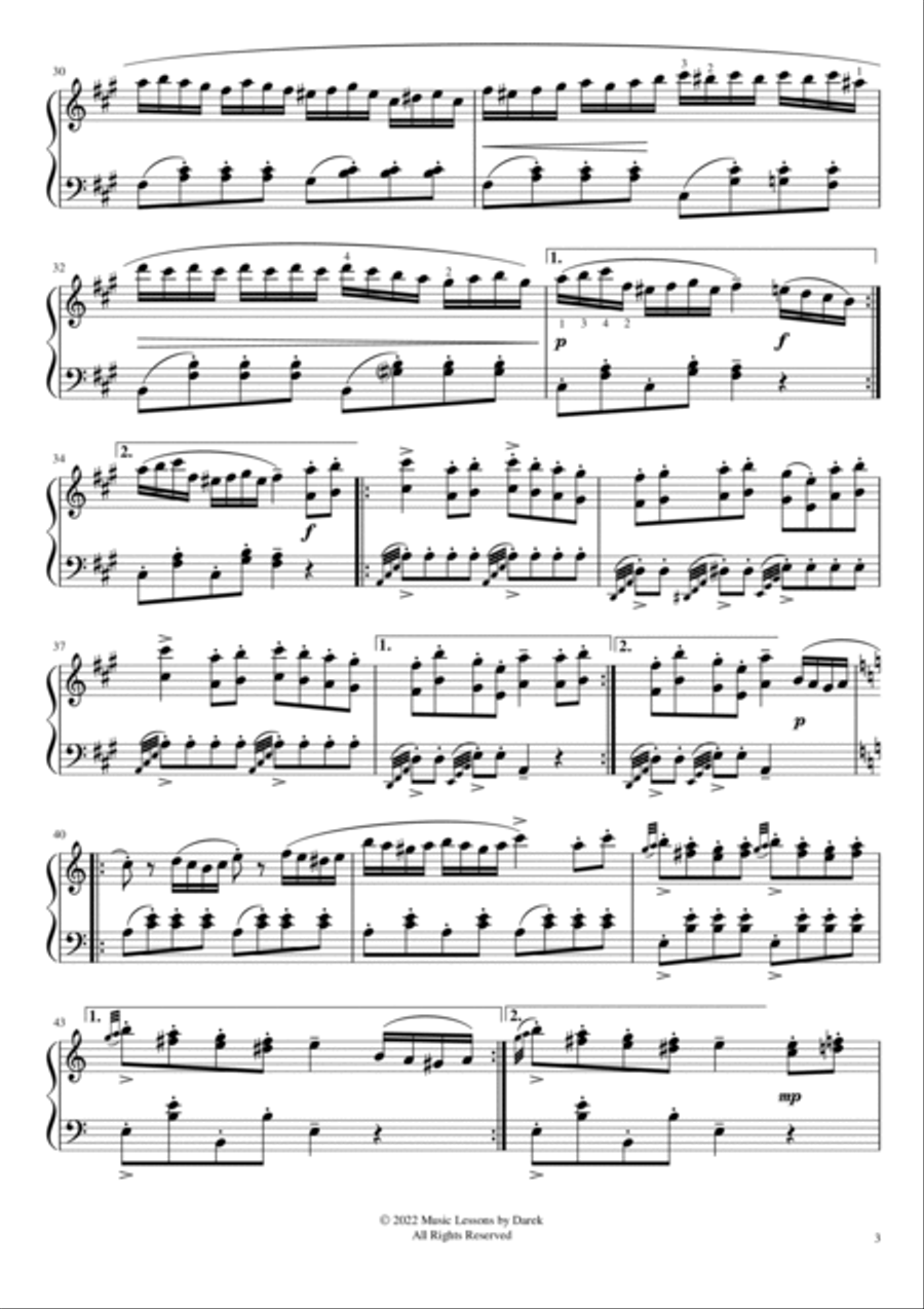 Rondo Alla Turca (HARD PIANO) Sonata A-major No. 11, KV 331 [Wolfgang Amadeus Mozart] Piano Solo scores gallery preview page 3