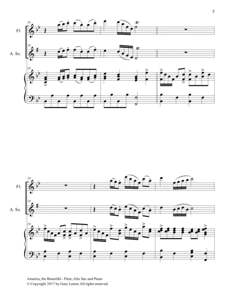 AMERICA, THE BEAUTIFUL (Trio – Flute, Alto Sax and Piano/Score and Parts) image number null