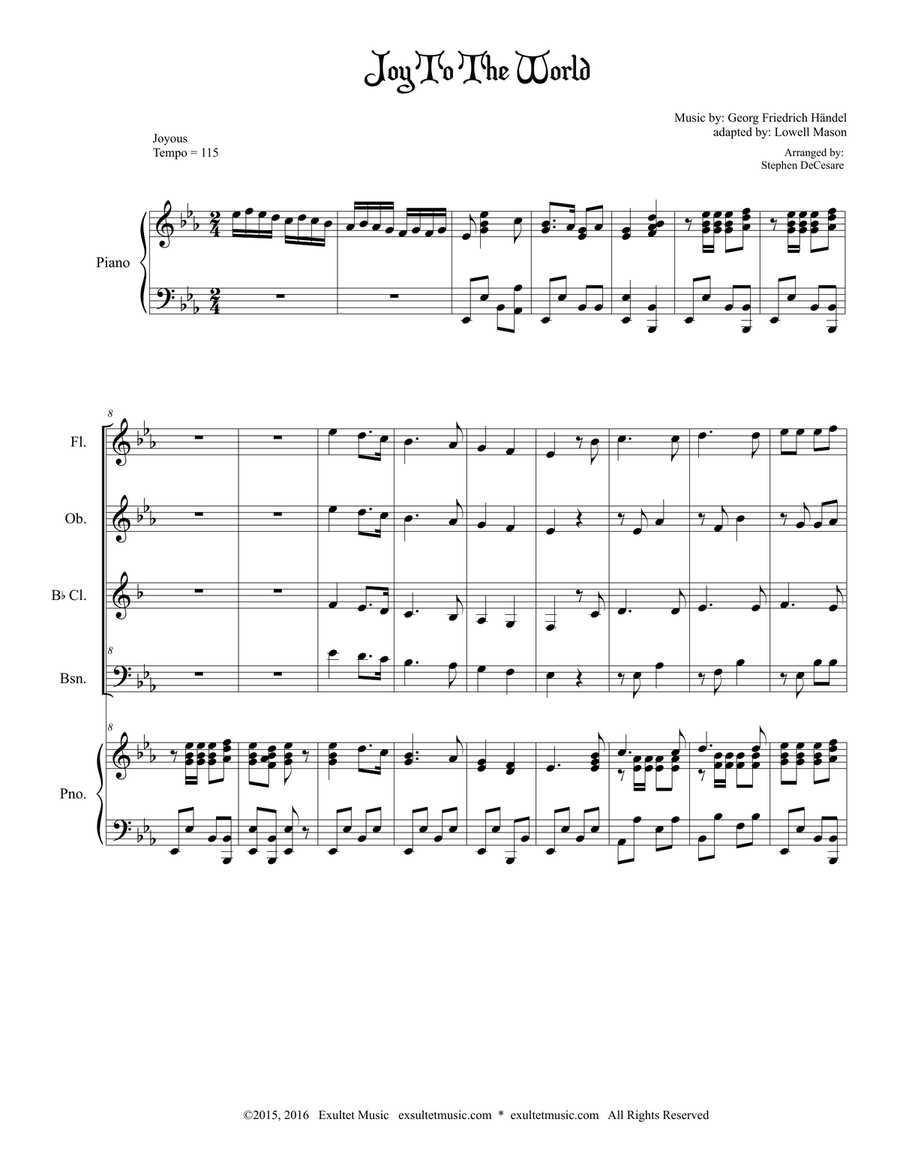 Joy To The World (for Woodwind Quartet and Piano) Woodwind Quartet scores gallery preview page 2